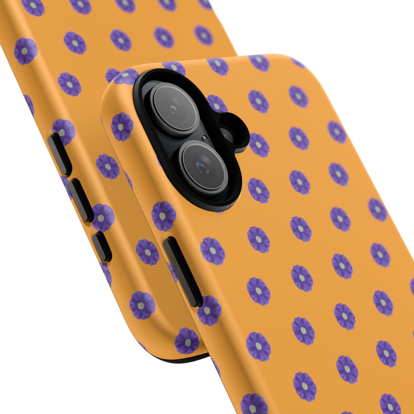 Coque Téléphone Samsung, iPhone & Google Pixel Renforcée Mate – Design Botanique Epuré Fleurs de Primevère sur Fond Ambre | Protection Antichoc | Idée Cadeau Femme