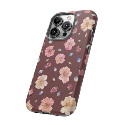 Coque Téléphone Samsung, iPhone & Google Pixel Renforcée Mate – Design Floral Fleurs de Cerisier sur Fond Bordeaux | Protection Antichoc | Idée Cadeau Pour Elle