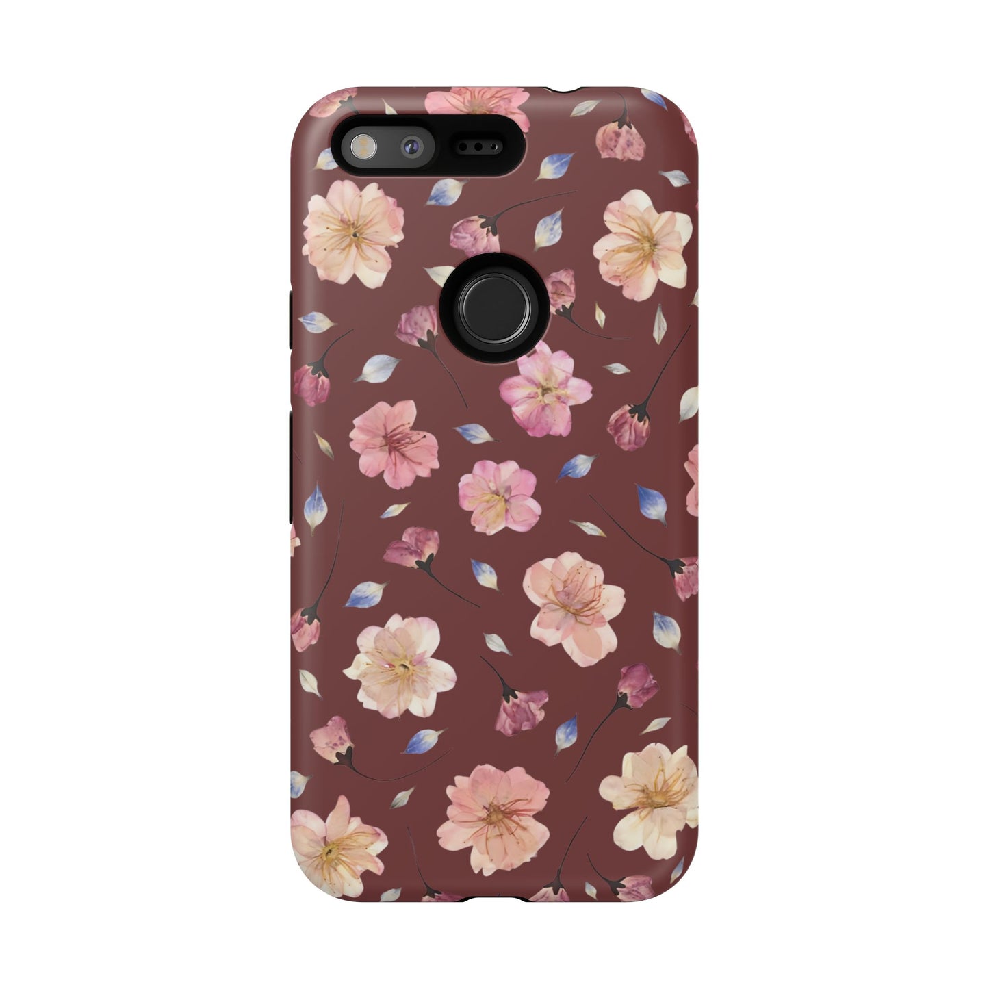 Coque Téléphone Samsung, iPhone & Google Pixel Renforcée Mate – Design Floral Fleurs de Cerisier sur Fond Bordeaux | Protection Antichoc | Idée Cadeau Pour Elle