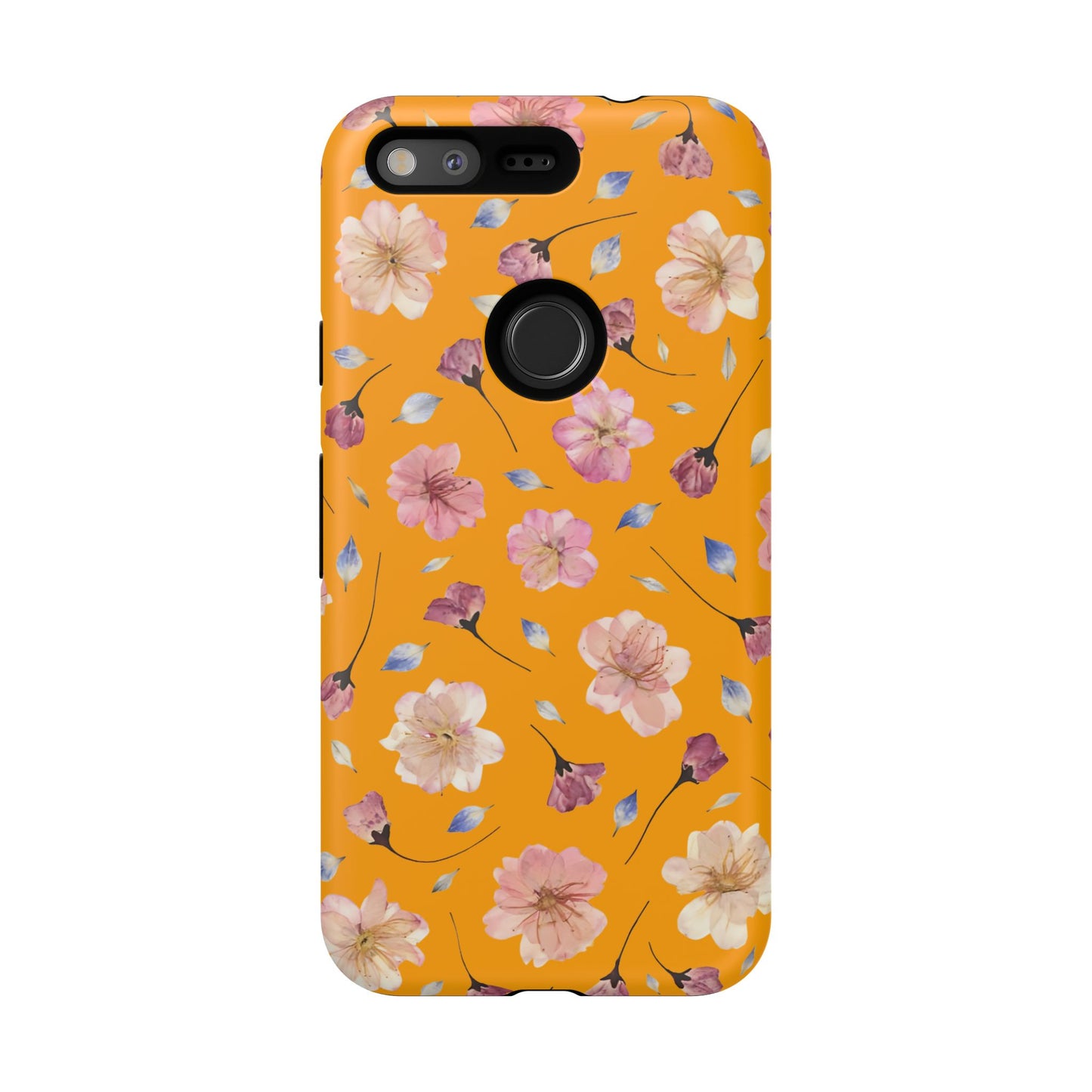 Coque Téléphone Samsung, iPhone & Google Pixel Renforcée Mate – Design Floral Fleurs de Cerisier sur Fond Couleur Curcuma| Protection Antichoc | Idée Cadeau Femme