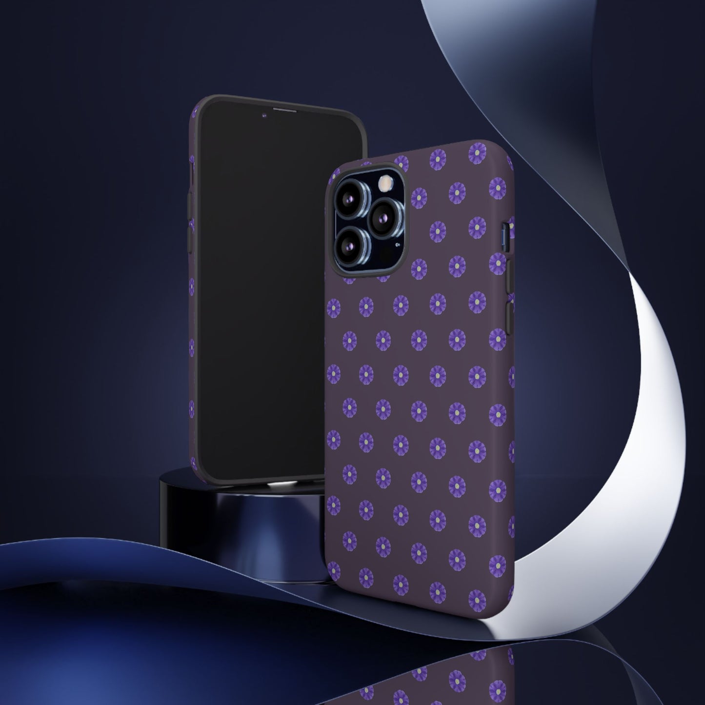 Coque Téléphone Samsung, iPhone & Google Pixel Renforcée Mate – Design Floral Epuré Fleurs de Primevère sur Fond Couleur Prune| Protection Antichoc | Idée Cadeau Femme