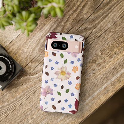 Coque Téléphone Samsung, iPhone & Google Pixel Renforcée Mate – Design Floral Féminin sur Fond Blanc Perlé | Protection Antichoc | Idée Cadeau Anniverssaire