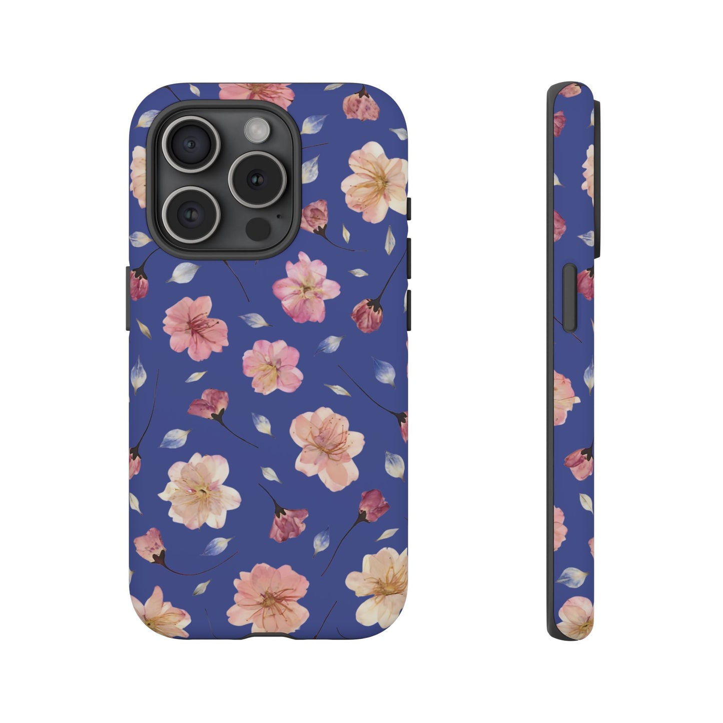 Coque Téléphone Samsung, iPhone & Google Pixel Renforcée Mate – Design Floral Fleurs de Cerisier sur Fond Bleu Encre | Protection Antichoc | Idée Cadeau Pour Elle
