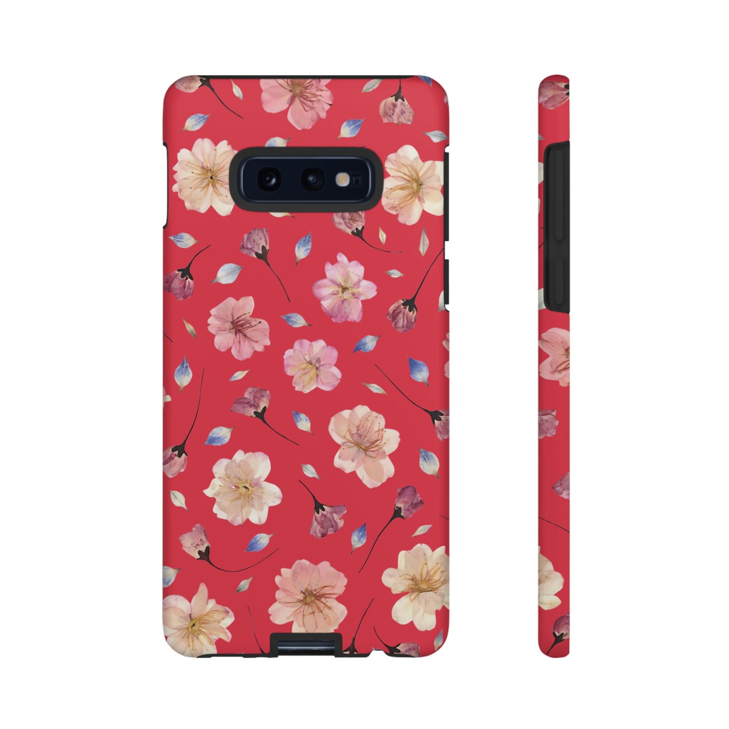 Coque Téléphone Samsung, iPhone & Google Pixel Renforcée Mate – Design Floral Fleurs de Cerisier sur Fond Rouge Féminin | Protection Antichoc | Idée Cadeau Femme
