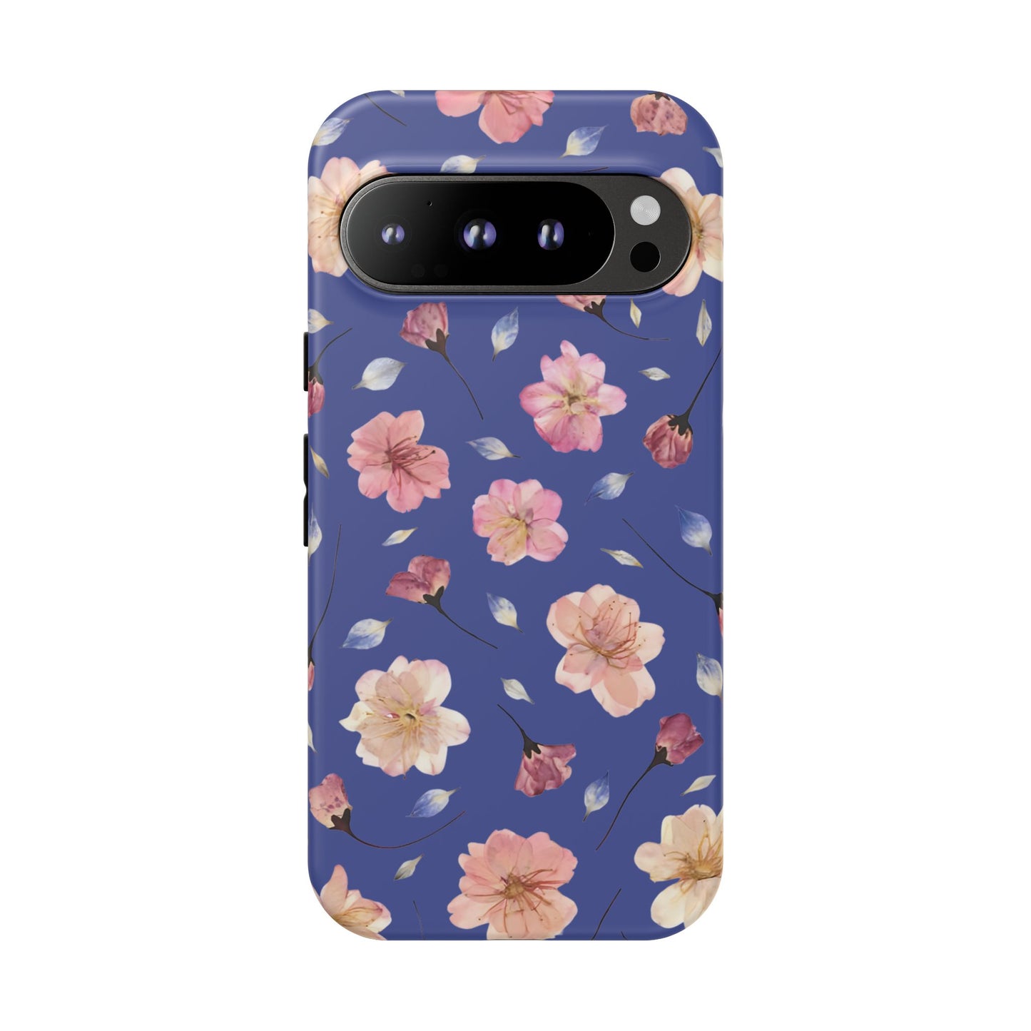 Coque Téléphone Samsung, iPhone & Google Pixel Renforcée Mate – Design Floral Fleurs de Cerisier sur Fond Bleu Encre | Protection Antichoc | Idée Cadeau Pour Elle