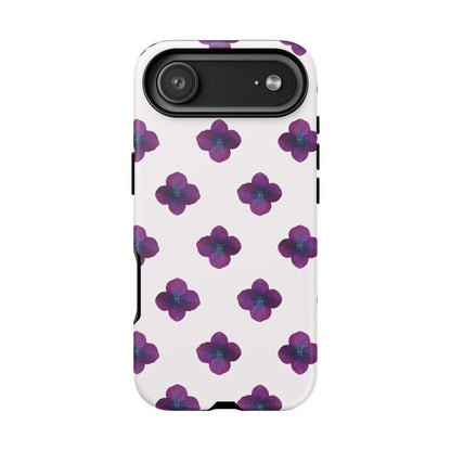 Coque Téléphone Samsung, iPhone & Google Pixel Renforcée Mate – Design Floral Epuré Fleurs de Hortensia sur Fond Blanc Perlé | Protection Antichoc | Idée Cadeau Anniversaire