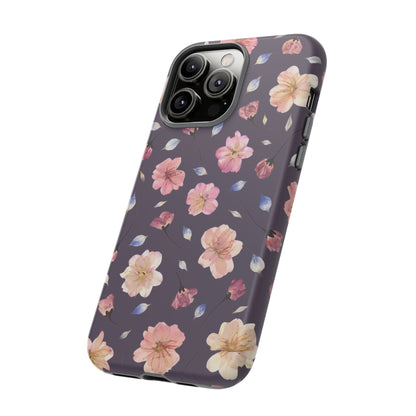 Coque Téléphone Samsung, iPhone & Google Pixel Renforcée Mate – Design Floral Fleurs de Cerisier sur Fond Couleur Prune | Protection Antichoc | Idée Cadeau Femme