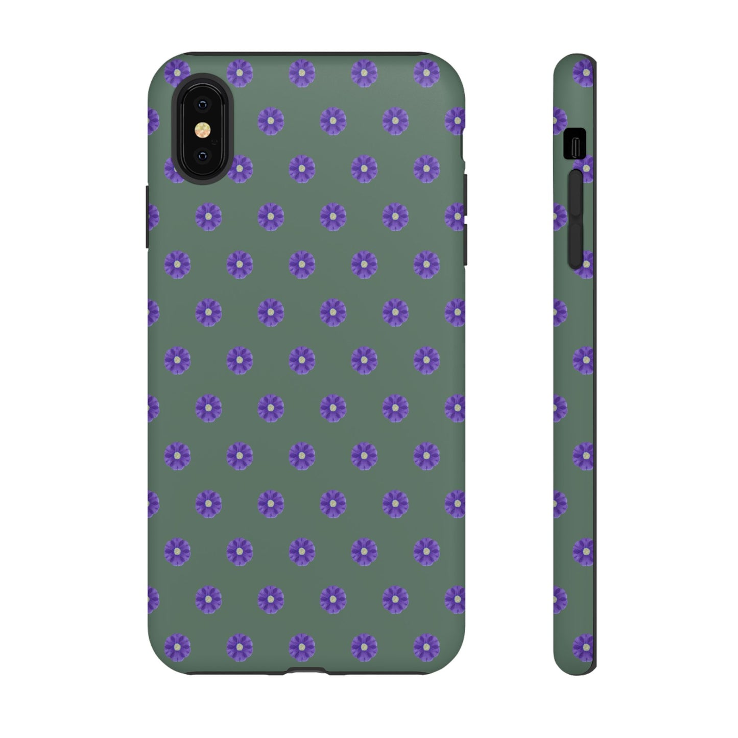 Coque Téléphone Samsung, iPhone & Google Pixel Renforcée Mate – Design Floral Epuré Fleurs de Primevère sur Fond Vert Minéral | Protection Antichoc | Idée Cadeau Femme