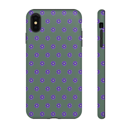 Coque Téléphone Samsung, iPhone & Google Pixel Renforcée Mate – Design Floral Epuré Fleurs de Primevère sur Fond Vert Minéral | Protection Antichoc | Idée Cadeau Femme