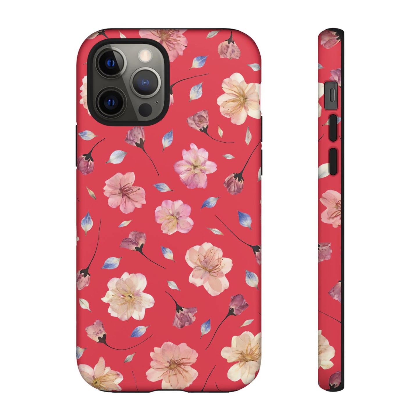 Coque Téléphone Samsung, iPhone & Google Pixel Renforcée Mate – Design Floral Fleurs de Cerisier sur Fond Rouge Féminin | Protection Antichoc | Idée Cadeau Femme