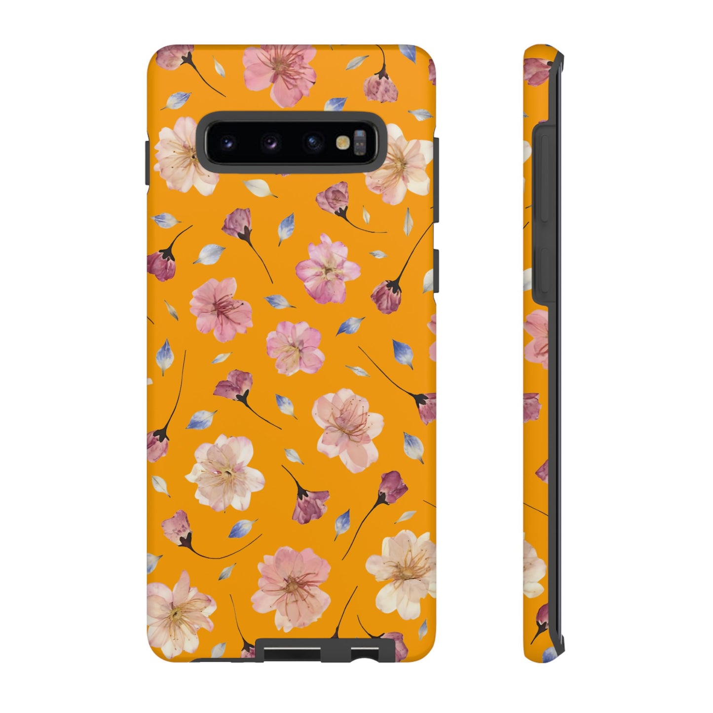 Coque Téléphone Samsung, iPhone & Google Pixel Renforcée Mate – Design Floral Fleurs de Cerisier sur Fond Couleur Curcuma| Protection Antichoc | Idée Cadeau Femme