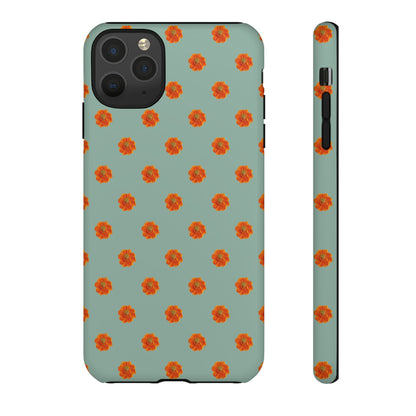 Coque Téléphone Samsung, iPhone & Google Pixel Renforcée Mate – Design Floral Epuré Fleurs de Cosmos Orange sur Fond Vert Eucalyptus | Protection Antichoc | Idée Cadeau Femme