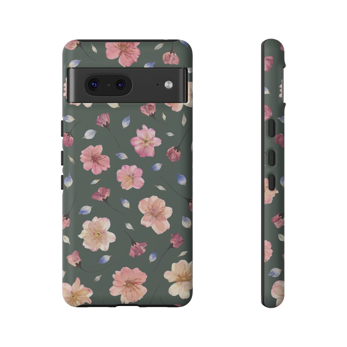 Coque Téléphone Samsung, iPhone & Google Pixel Renforcée Mate – Design Floral Fleurs de Cerisier sur Fond Verte Minéral | Protection Antichoc | Idée Cadeau Femme