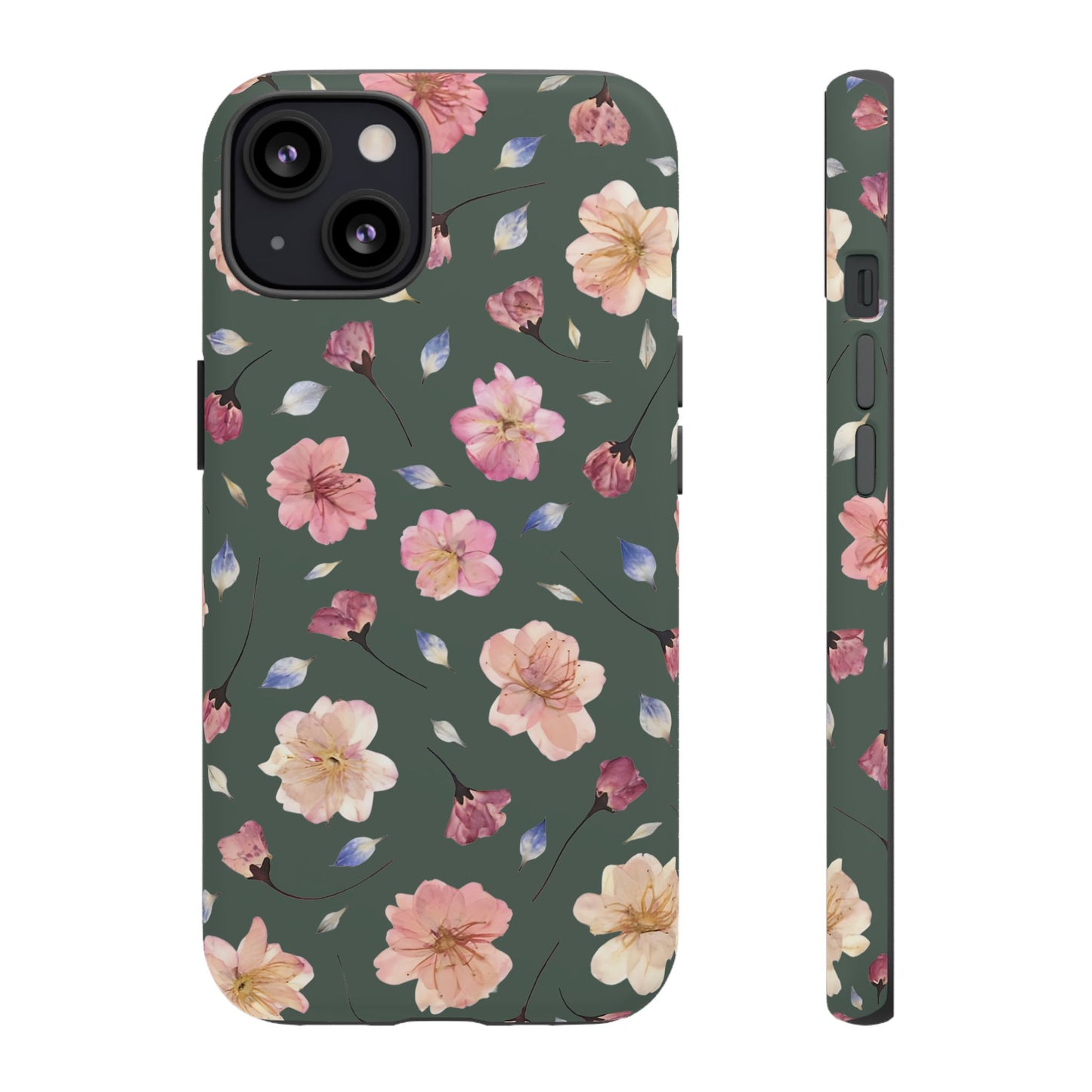 Coque Téléphone Samsung, iPhone & Google Pixel Renforcée Mate – Design Floral Fleurs de Cerisier sur Fond Verte Minéral | Protection Antichoc | Idée Cadeau Femme