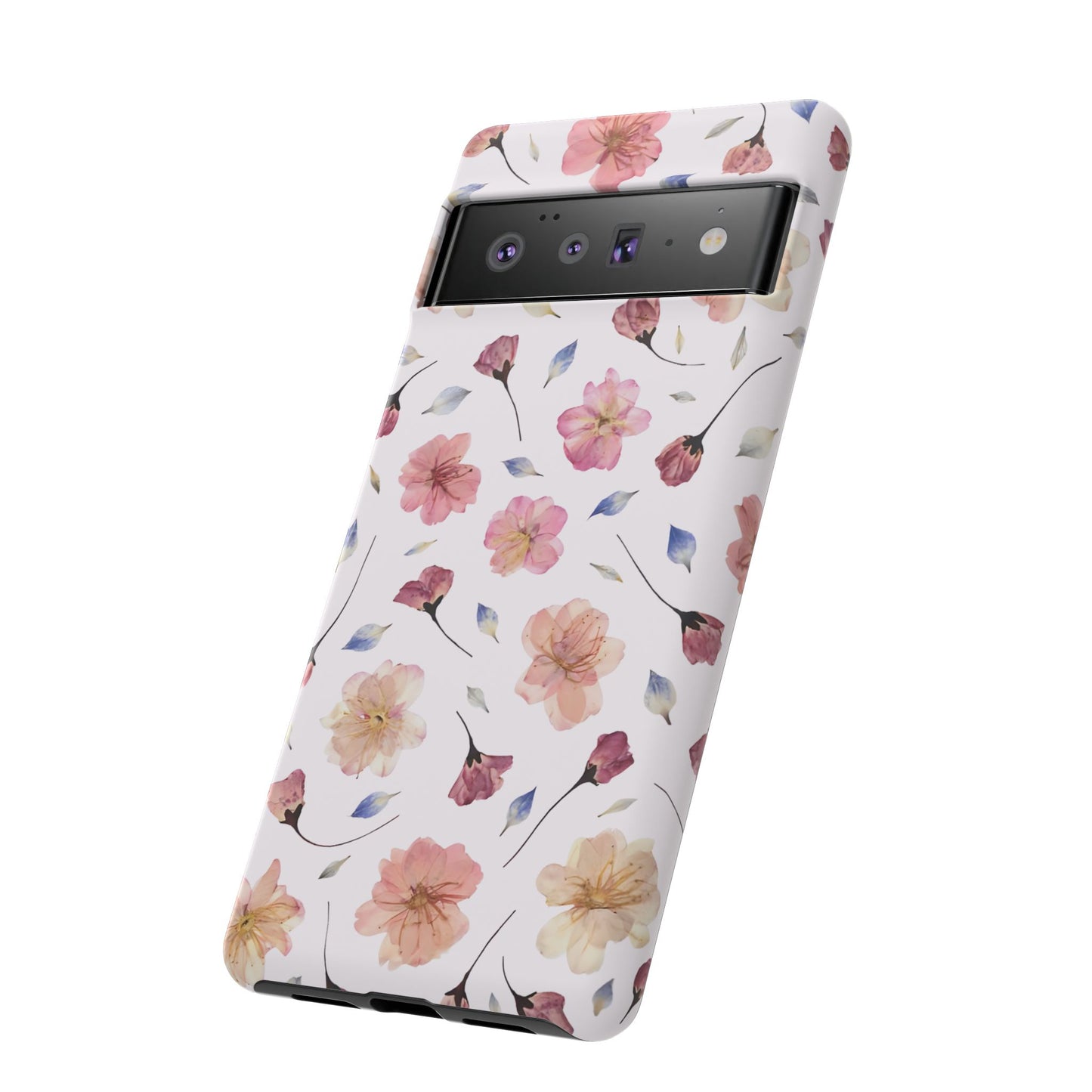 Coque Téléphone Samsung, iPhone & Google Pixel Renforcée Mate – Design Floral Fleurs de Cerisier sur Fond Blanc Poudré | Protection Antichoc | Idée Cadeau Femme
