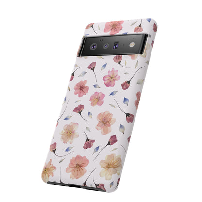 Coque Téléphone Samsung, iPhone & Google Pixel Renforcée Mate – Design Floral Fleurs de Cerisier sur Fond Blanc Poudré | Protection Antichoc | Idée Cadeau Femme