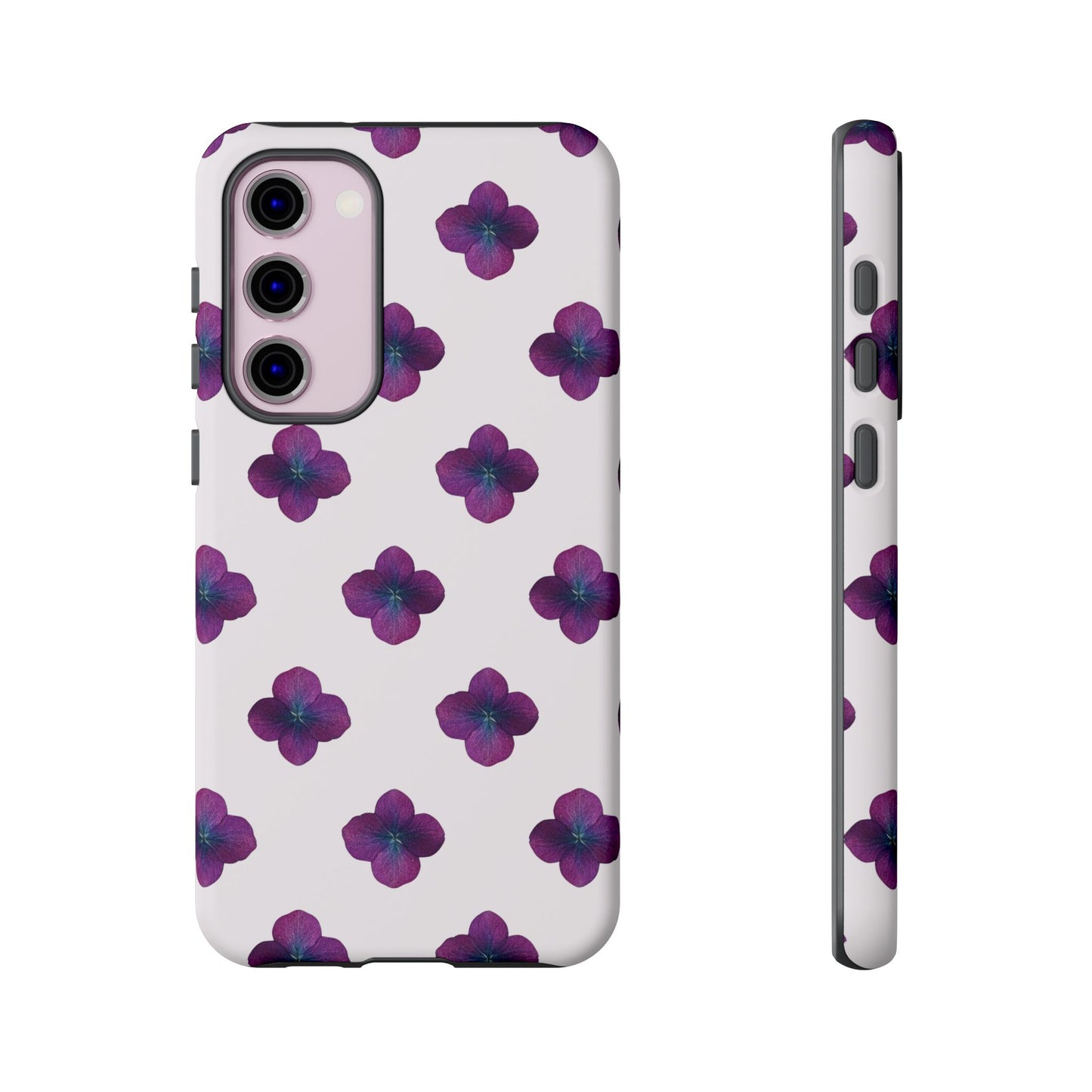Coque Téléphone Samsung, iPhone & Google Pixel Renforcée Mate – Design Floral Epuré Fleurs de Hortensia sur Fond Blanc Perlé | Protection Antichoc | Idée Cadeau Anniversaire
