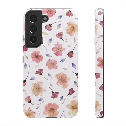Coque Téléphone Samsung, iPhone & Google Pixel Renforcée Mate – Design Floral Fleurs de Cerisier sur Fond Blanc Poudré | Protection Antichoc | Idée Cadeau Femme