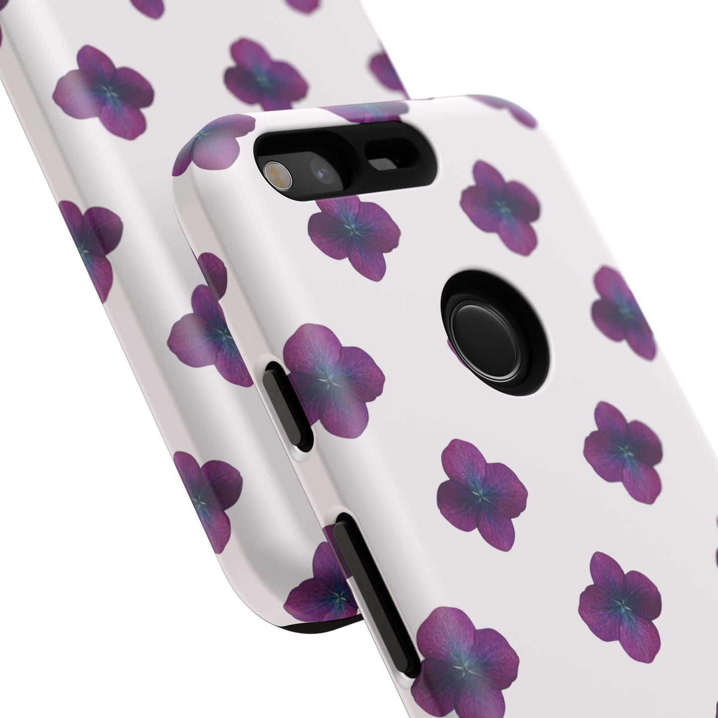 Coque Téléphone Samsung, iPhone & Google Pixel Renforcée Mate – Design Floral Epuré Fleurs de Hortensia sur Fond Blanc Perlé | Protection Antichoc | Idée Cadeau Anniversaire