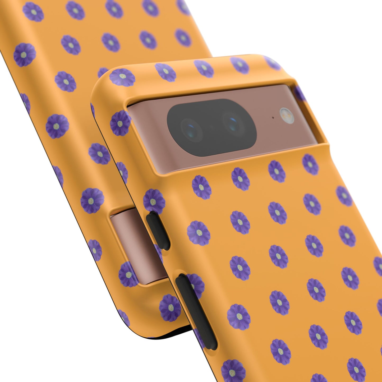 Coque Téléphone Samsung, iPhone & Google Pixel Renforcée Mate – Design Botanique Epuré Fleurs de Primevère sur Fond Ambre | Protection Antichoc | Idée Cadeau Femme