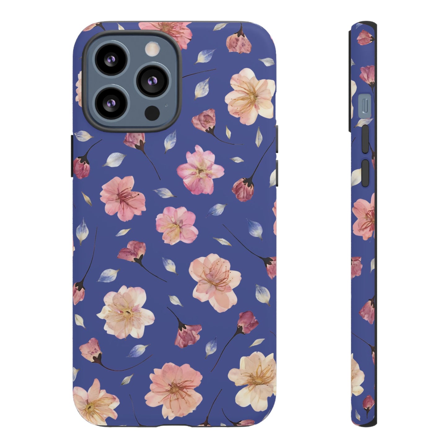 Coque Téléphone Samsung, iPhone & Google Pixel Renforcée Mate – Design Floral Fleurs de Cerisier sur Fond Bleu Encre | Protection Antichoc | Idée Cadeau Pour Elle