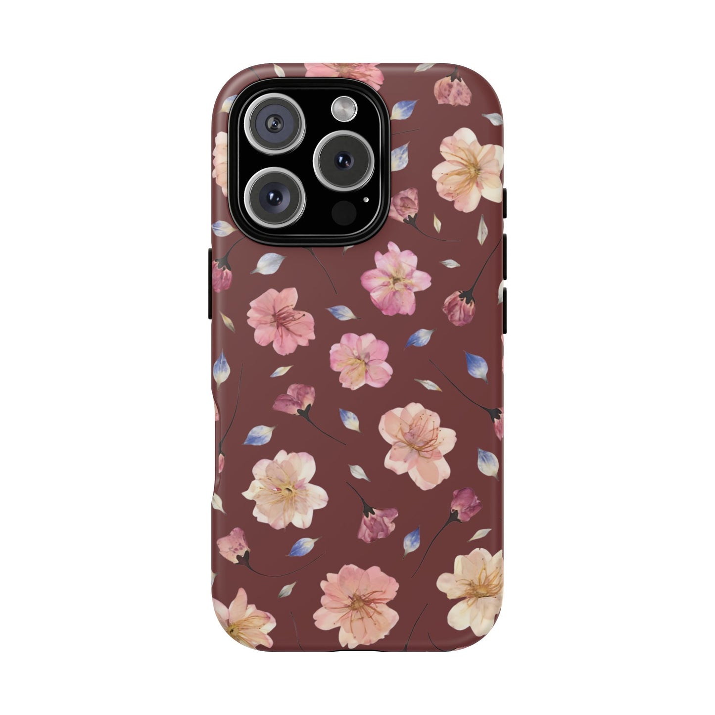 Coque Téléphone Samsung, iPhone & Google Pixel Renforcée Mate – Design Floral Fleurs de Cerisier sur Fond Bordeaux | Protection Antichoc | Idée Cadeau Pour Elle