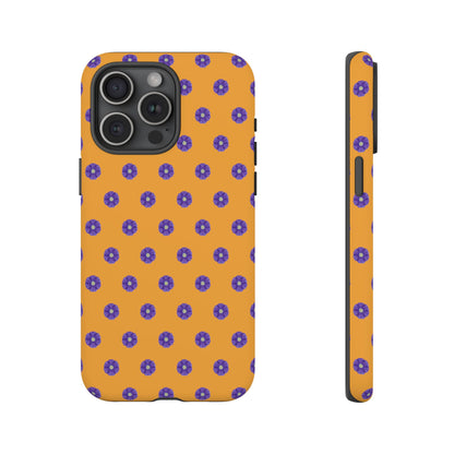 Coque Téléphone Samsung, iPhone & Google Pixel Renforcée Mate – Design Botanique Epuré Fleurs de Primevère sur Fond Ambre | Protection Antichoc | Idée Cadeau Femme