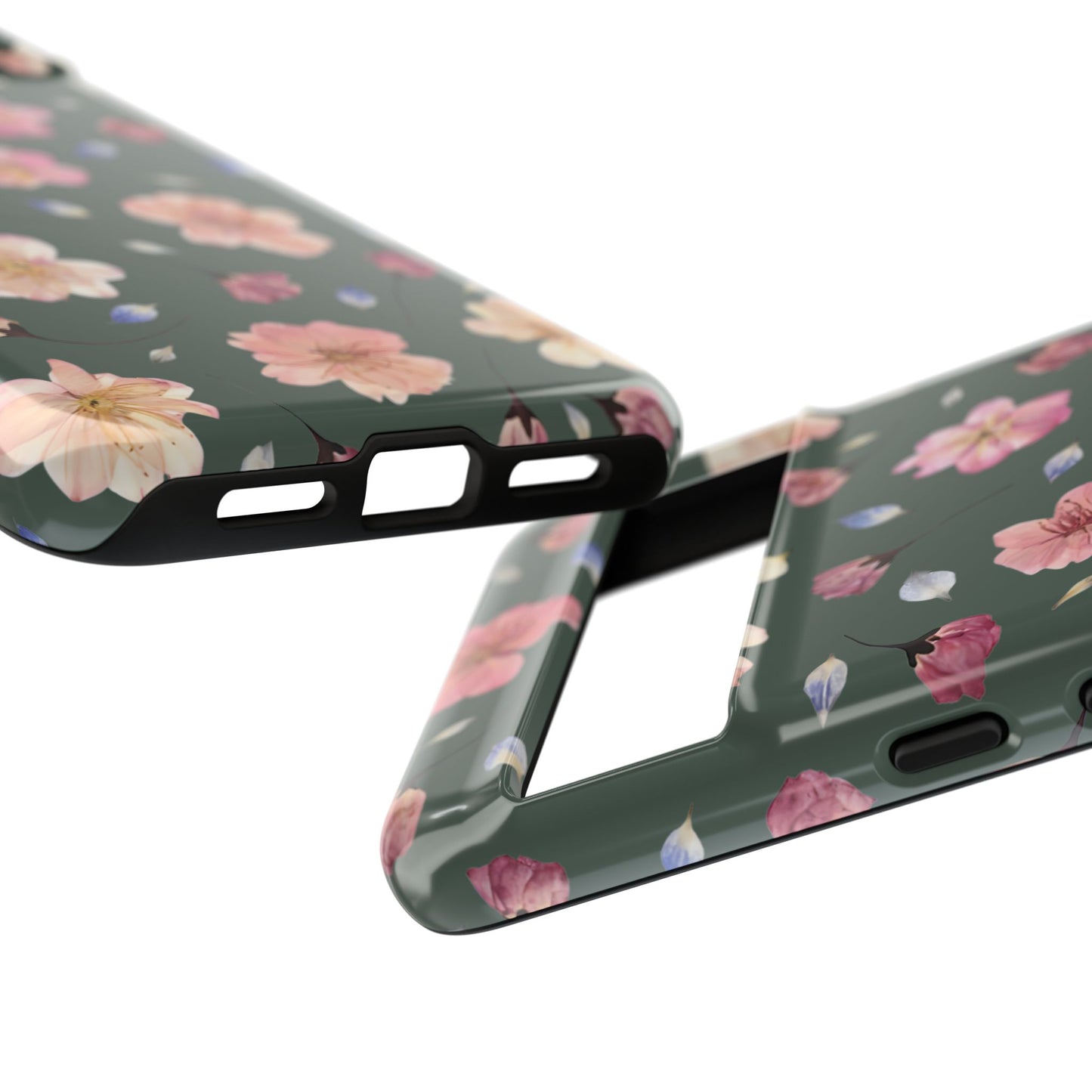 Coque Téléphone Samsung, iPhone & Google Pixel Renforcée Mate – Design Floral Fleurs de Cerisier sur Fond Verte Minéral | Protection Antichoc | Idée Cadeau Femme