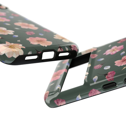 Coque Téléphone Samsung, iPhone & Google Pixel Renforcée Mate – Design Floral Fleurs de Cerisier sur Fond Verte Minéral | Protection Antichoc | Idée Cadeau Femme