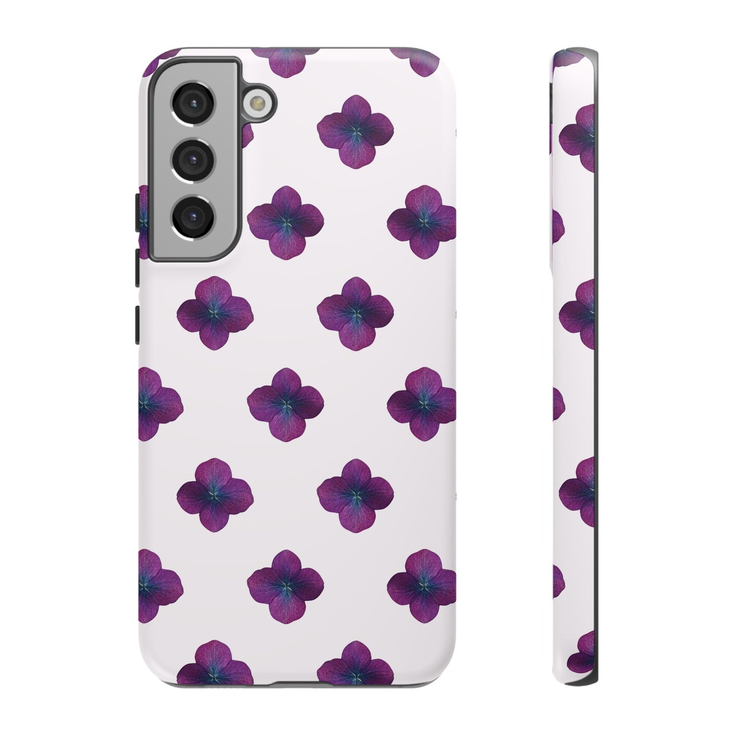 Coque Téléphone Samsung, iPhone & Google Pixel Renforcée Mate – Design Floral Epuré Fleurs de Hortensia sur Fond Blanc Perlé | Protection Antichoc | Idée Cadeau Anniversaire