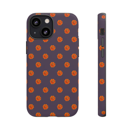 Coque Téléphone Samsung, iPhone & Google Pixel Renforcée Mate – Design Floral Epuré Fleurs de Cosmos Orange sur Fond Couleur Prune | Protection Antichoc | Idée Cadeau Femme