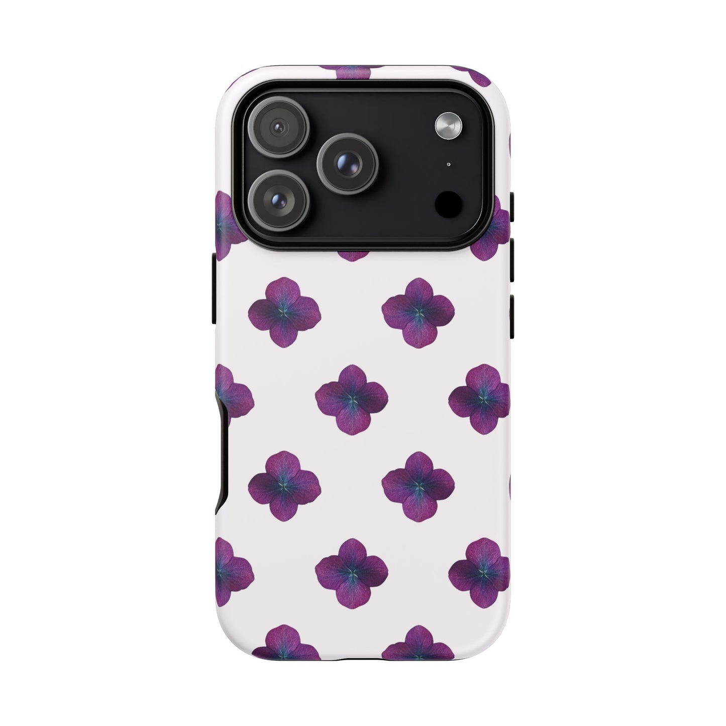 Coque Téléphone Samsung, iPhone & Google Pixel Renforcée Mate – Design Floral Epuré Fleurs de Hortensia sur Fond Blanc Perlé | Protection Antichoc | Idée Cadeau Anniversaire
