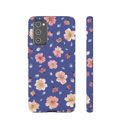 Coque Téléphone Samsung, iPhone & Google Pixel Renforcée Mate – Design Floral Fleurs de Cerisier sur Fond Bleu Encre | Protection Antichoc | Idée Cadeau Pour Elle
