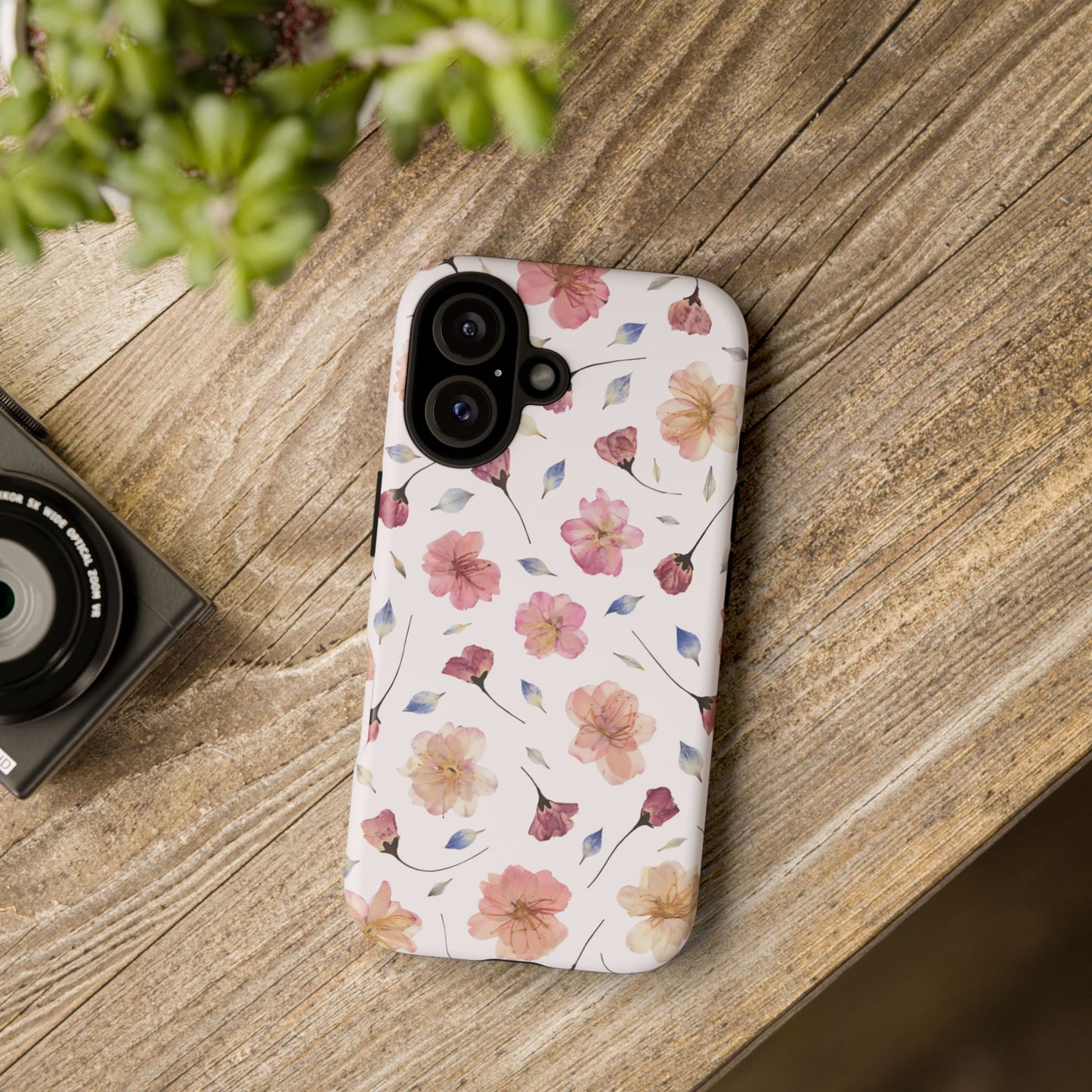 Coque Téléphone Samsung, iPhone & Google Pixel Renforcée Mate – Design Floral Fleurs de Cerisier sur Fond Blanc Poudré | Protection Antichoc | Idée Cadeau Femme
