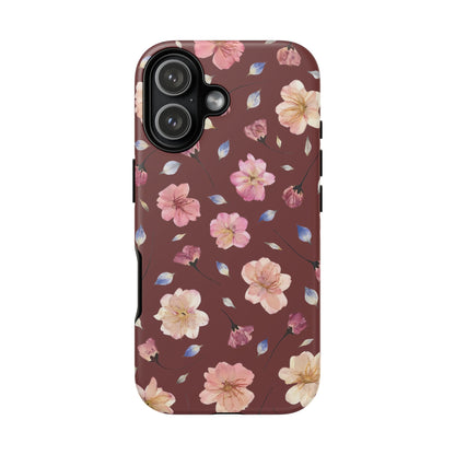 Coque Téléphone Samsung, iPhone & Google Pixel Renforcée Mate – Design Floral Fleurs de Cerisier sur Fond Bordeaux | Protection Antichoc | Idée Cadeau Pour Elle