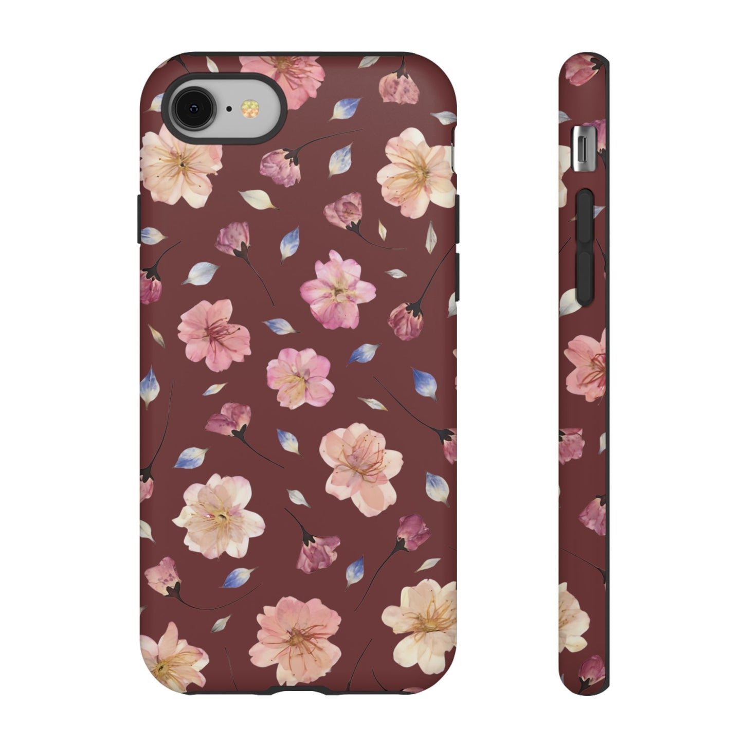 Coque Téléphone Samsung, iPhone & Google Pixel Renforcée Mate – Design Floral Fleurs de Cerisier sur Fond Bordeaux | Protection Antichoc | Idée Cadeau Pour Elle