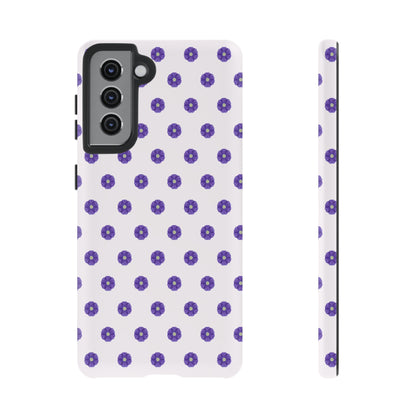 Coque Téléphone Samsung, iPhone & Google Pixel Renforcée Mate – Design Botanique Epuré Fleurs de Primevère sur Fond Blanc Perlé | Protection Antichoc | Idée Cadeau Femme