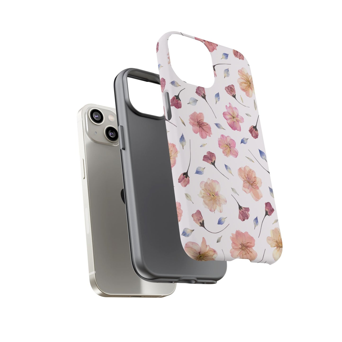 Coque Téléphone Samsung, iPhone & Google Pixel Renforcée Mate – Design Floral Fleurs de Cerisier sur Fond Blanc Poudré | Protection Antichoc | Idée Cadeau Femme