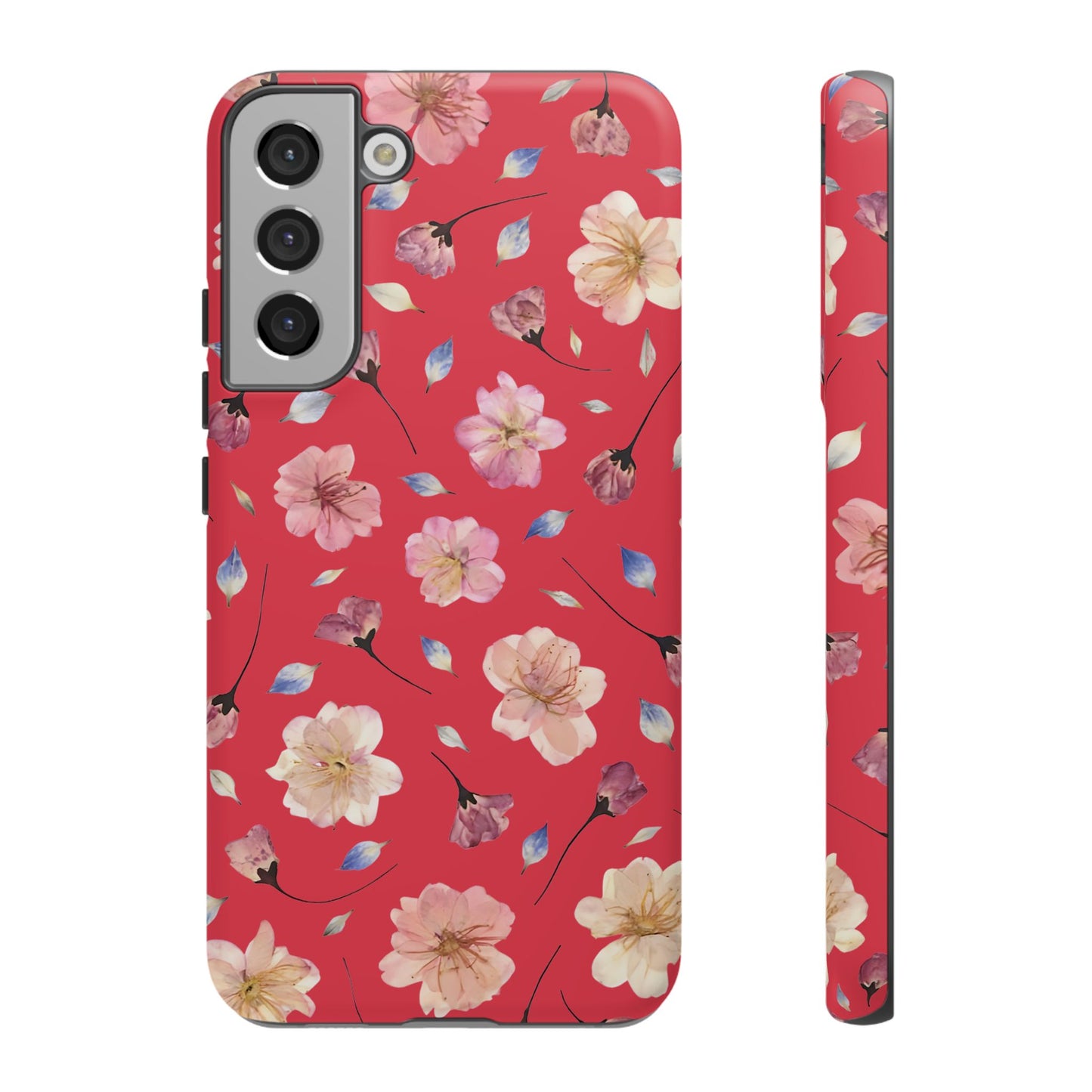 Coque Téléphone Samsung, iPhone & Google Pixel Renforcée Mate – Design Floral Fleurs de Cerisier sur Fond Rouge Féminin | Protection Antichoc | Idée Cadeau Femme
