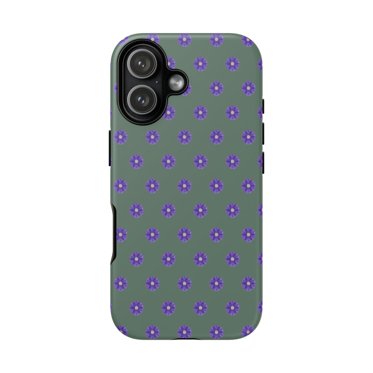 Coque Téléphone Samsung, iPhone & Google Pixel Renforcée Mate – Design Floral Epuré Fleurs de Primevère sur Fond Vert Minéral | Protection Antichoc | Idée Cadeau Femme