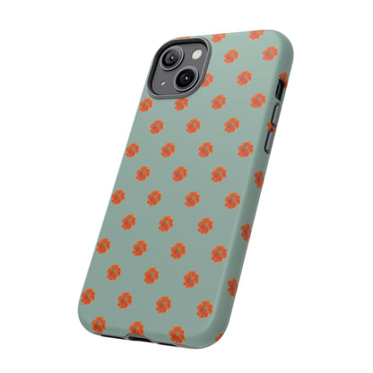 Coque Téléphone Samsung, iPhone & Google Pixel Renforcée Mate – Design Floral Epuré Fleurs de Cosmos Orange sur Fond Vert Eucalyptus | Protection Antichoc | Idée Cadeau Femme