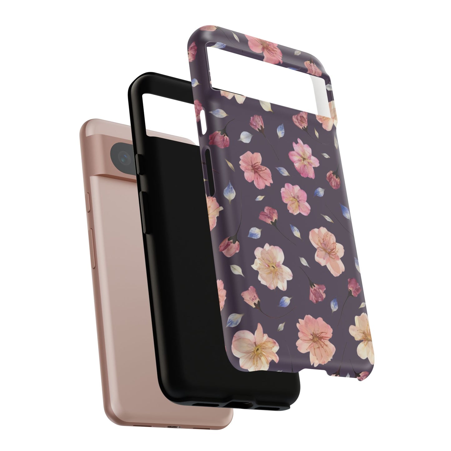 Coque Téléphone Samsung, iPhone & Google Pixel Renforcée Mate – Design Floral Fleurs de Cerisier sur Fond Couleur Prune | Protection Antichoc | Idée Cadeau Femme