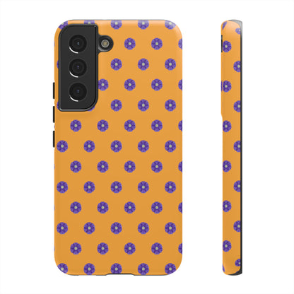 Coque Téléphone Samsung, iPhone & Google Pixel Renforcée Mate – Design Botanique Epuré Fleurs de Primevère sur Fond Ambre | Protection Antichoc | Idée Cadeau Femme