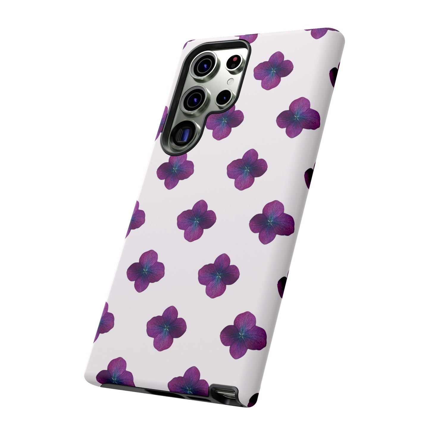 Coque Téléphone Samsung, iPhone & Google Pixel Renforcée Mate – Design Floral Epuré Fleurs de Hortensia sur Fond Blanc Perlé | Protection Antichoc | Idée Cadeau Anniversaire