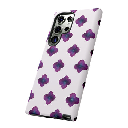 Coque Téléphone Samsung, iPhone & Google Pixel Renforcée Mate – Design Floral Epuré Fleurs de Hortensia sur Fond Blanc Perlé | Protection Antichoc | Idée Cadeau Anniversaire