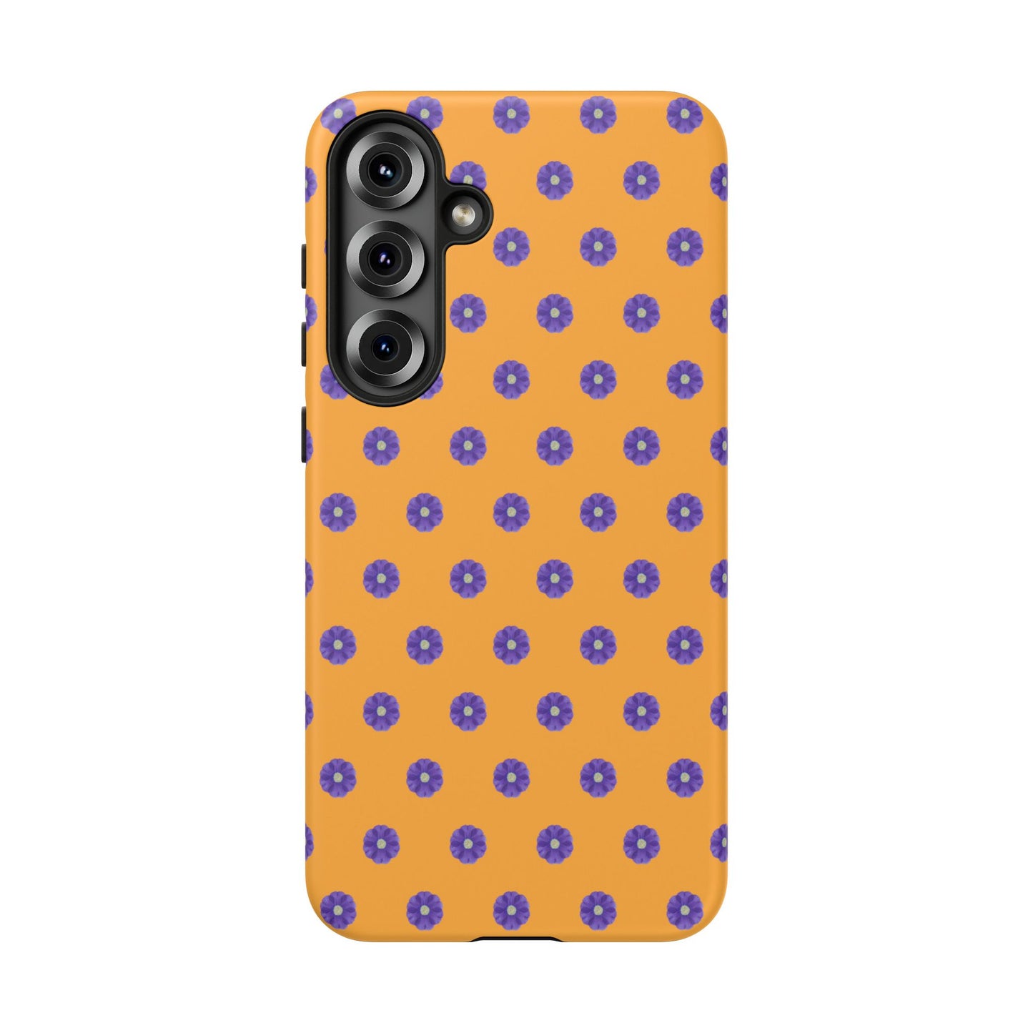 Coque Téléphone Samsung, iPhone & Google Pixel Renforcée Mate – Design Botanique Epuré Fleurs de Primevère sur Fond Ambre | Protection Antichoc | Idée Cadeau Femme