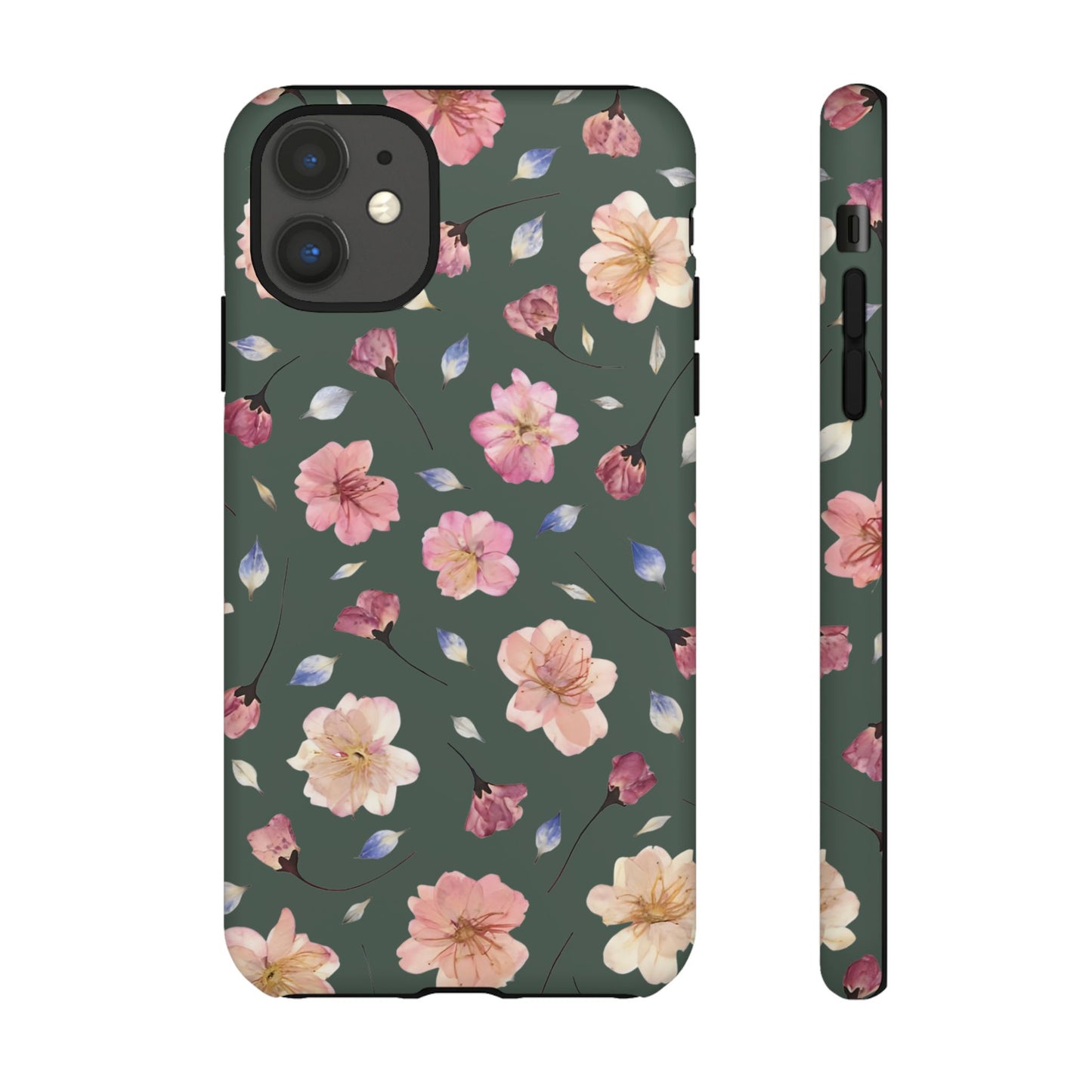 Coque Téléphone Samsung, iPhone & Google Pixel Renforcée Mate – Design Floral Fleurs de Cerisier sur Fond Verte Minéral | Protection Antichoc | Idée Cadeau Femme