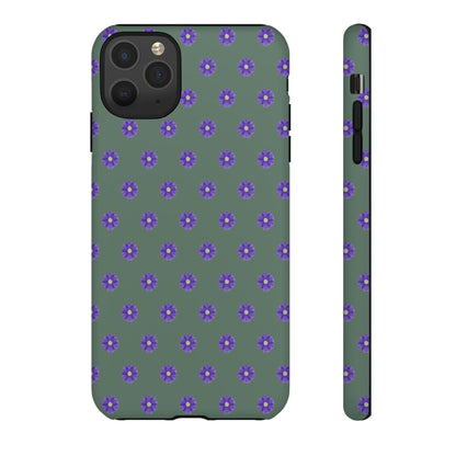Coque Téléphone Samsung, iPhone & Google Pixel Renforcée Mate – Design Floral Epuré Fleurs de Primevère sur Fond Vert Minéral | Protection Antichoc | Idée Cadeau Femme