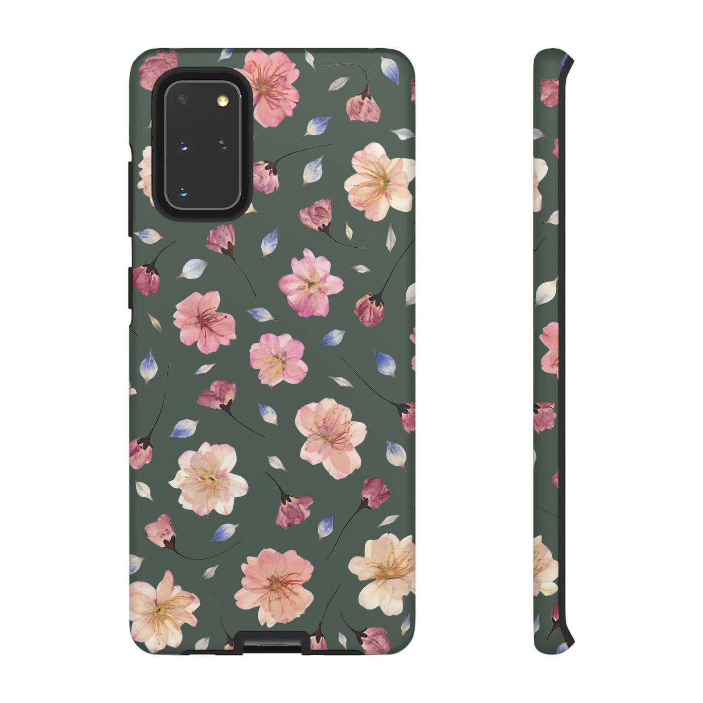 Coque Téléphone Samsung, iPhone & Google Pixel Renforcée Mate – Design Floral Fleurs de Cerisier sur Fond Verte Minéral | Protection Antichoc | Idée Cadeau Femme