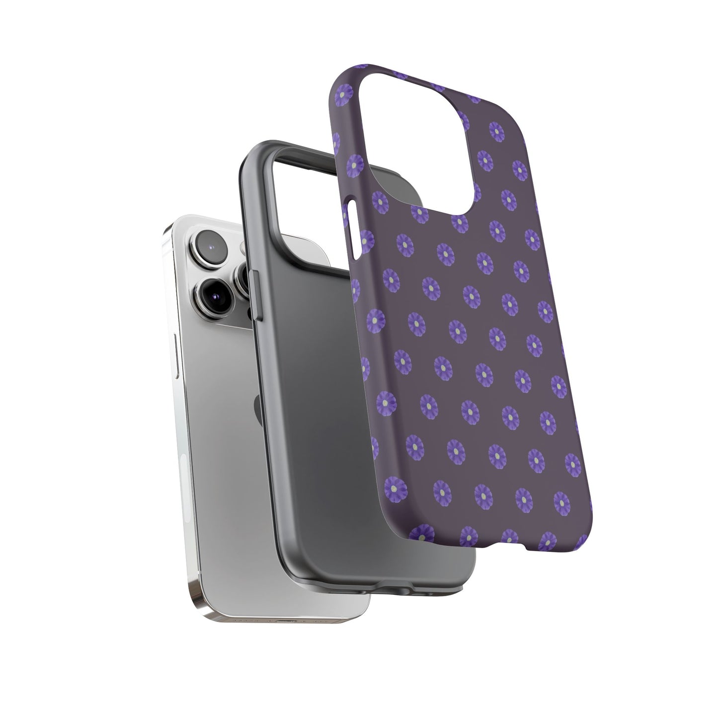 Coque Téléphone Samsung, iPhone & Google Pixel Renforcée Mate – Design Floral Epuré Fleurs de Primevère sur Fond Couleur Prune| Protection Antichoc | Idée Cadeau Femme